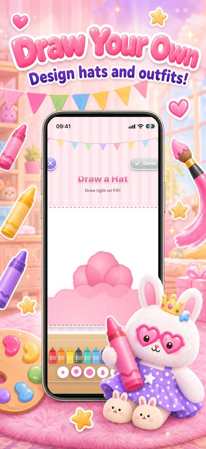 Draw your own hats and outfits in the drawing studio